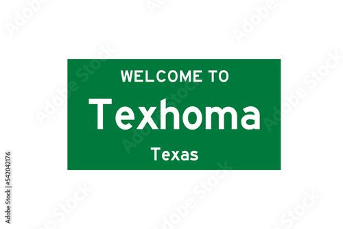 Texhoma, Texas, USA. City limit sign on transparent background.  photo