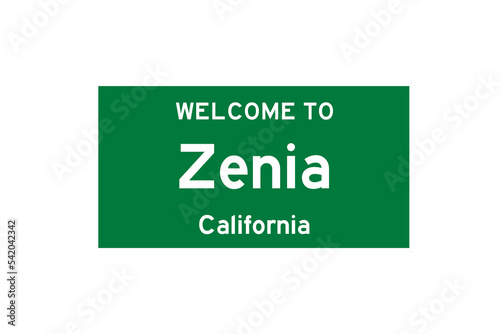 Zenia, California, USA. City limit sign on transparent background.  photo