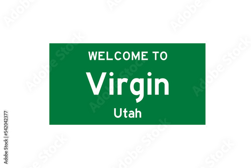 Virgin, Utah, USA. City limit sign on transparent background.  photo