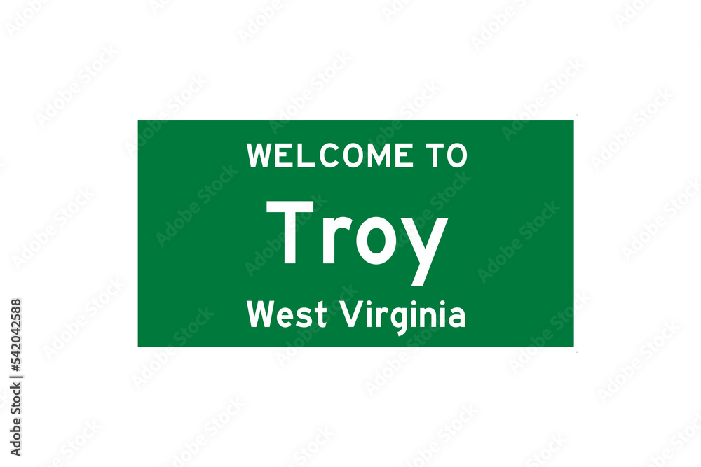 Troy, West Virginia, USA. City limit sign on transparent background. Troy, West Virginia, USA. City limit sign on transparent background.