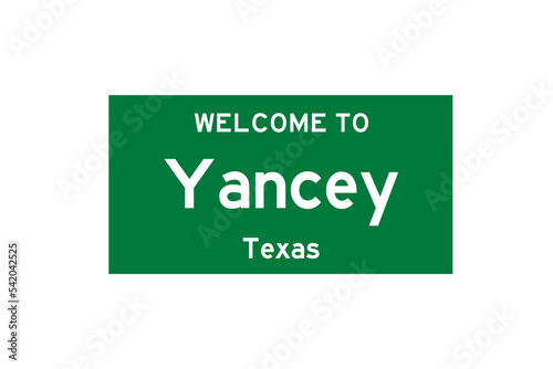 Yancey, Texas, USA. City limit sign on transparent background.  photo