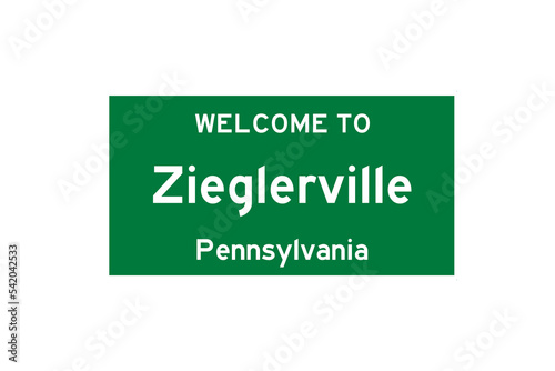 Zieglerville, Pennsylvania, USA. City limit sign on transparent background.  photo