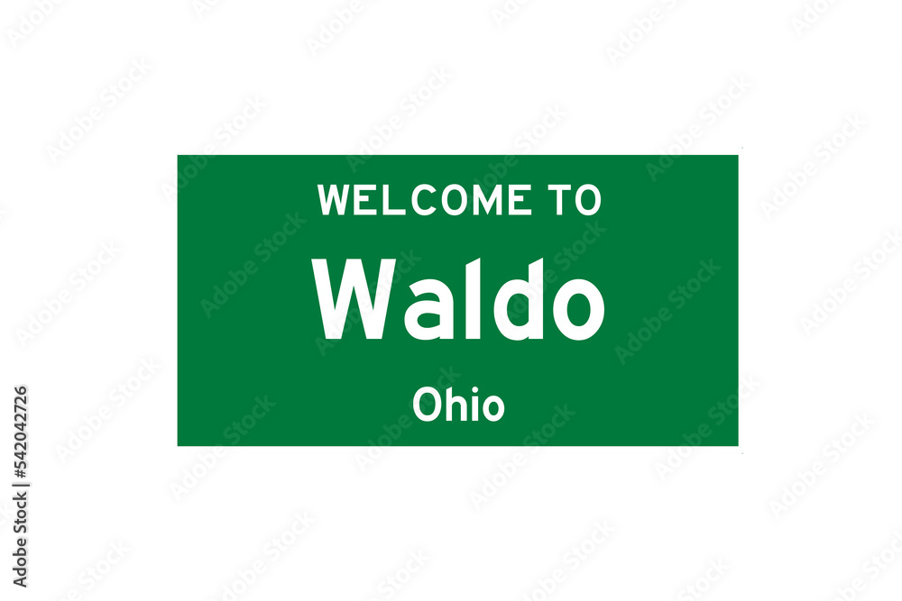Waldo, Ohio, USA. City limit sign on transparent background. Waldo, Ohio, USA. City limit sign on transparent background.