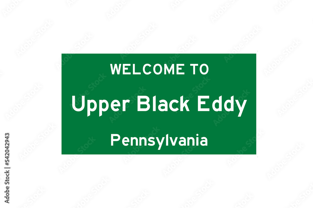 Upper Black Eddy, Pennsylvania, USA. City limit sign on transparent background. 