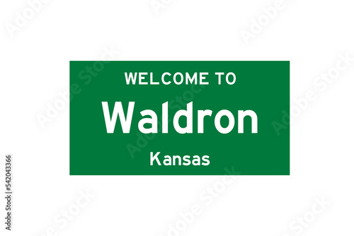 Waldron, Kansas, USA. City limit sign on transparent background.  photo