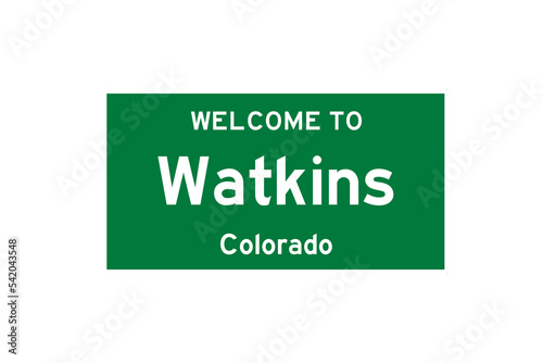 Watkins, Colorado, USA. City limit sign on transparent background. 