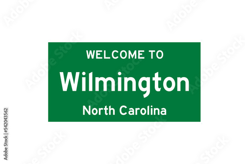 Wilmington, North Carolina, USA. City limit sign on transparent background.  photo