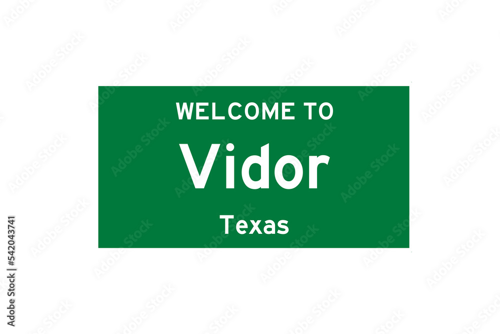 Vidor, Texas, USA. City limit sign on transparent background. Vidor, Texas, USA. City limit sign on transparent background.