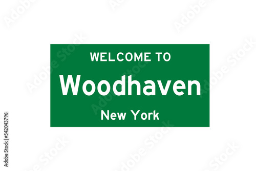 Woodhaven, New York, USA. City limit sign on transparent background.  photo