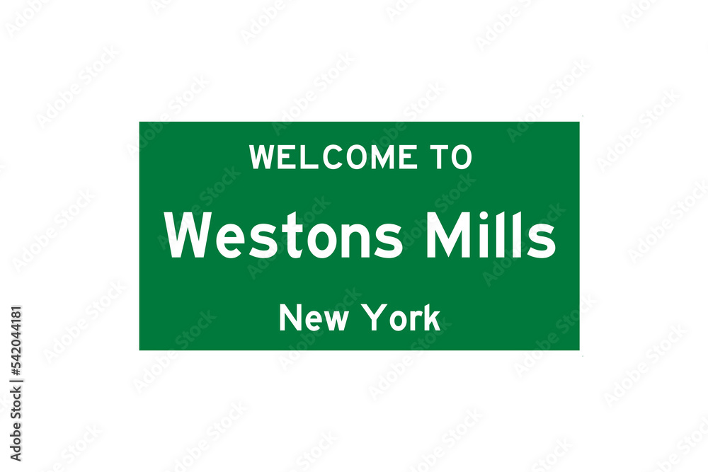 Westons Mills, New York, USA. City limit sign on transparent background. 