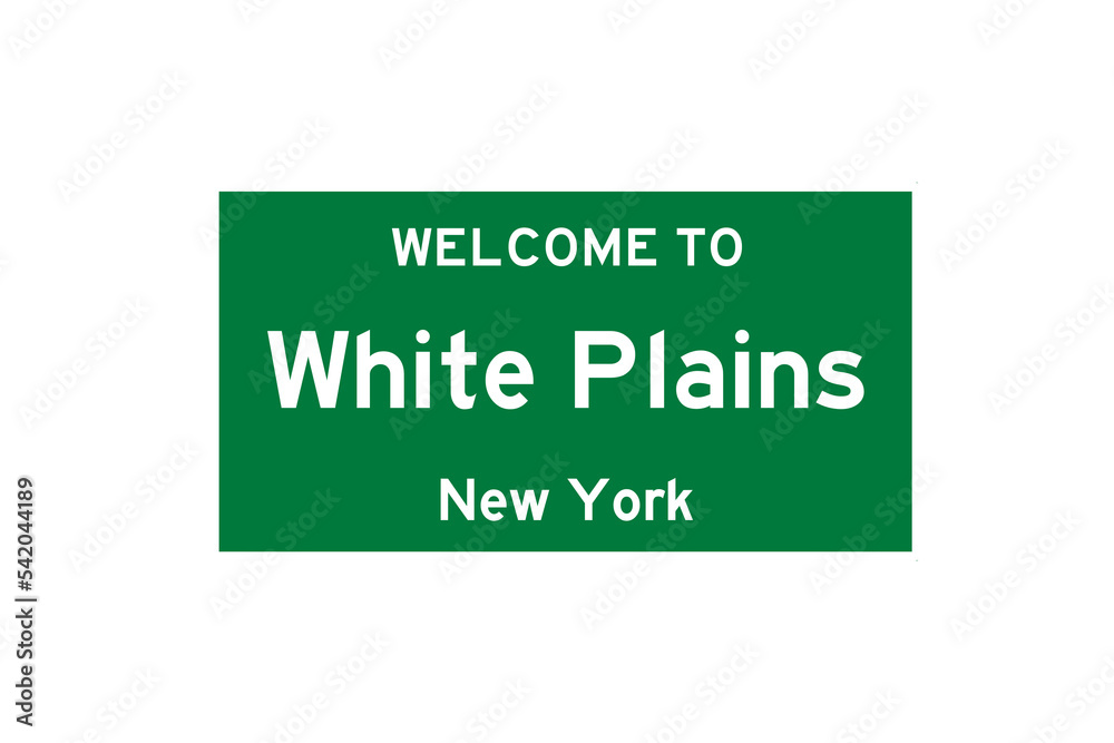 White Plains, New York, USA. City limit sign on transparent background. 