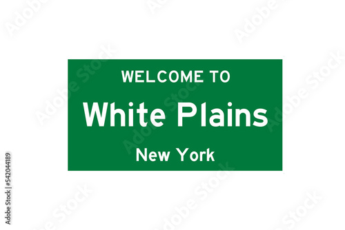 White Plains, New York, USA. City limit sign on transparent background.  photo
