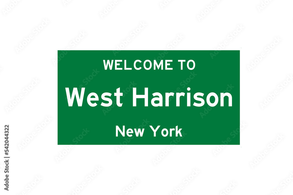 West Harrison, New York, USA. City limit sign on transparent background. 