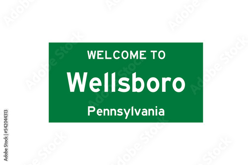 Wellsboro, Pennsylvania, USA. City limit sign on transparent background.  photo