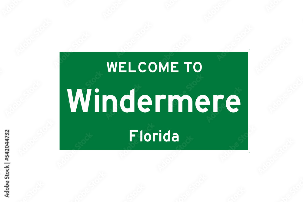 Windermere, Florida, USA. City limit sign on transparent background. 