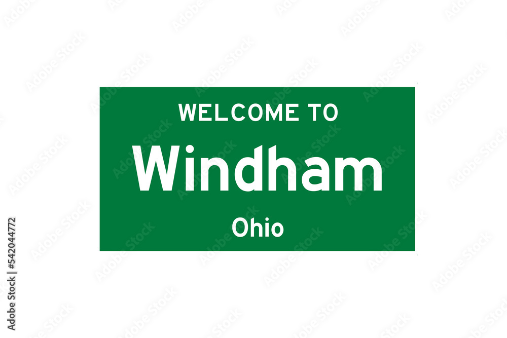Windham, Ohio, USA. City limit sign on transparent background. 