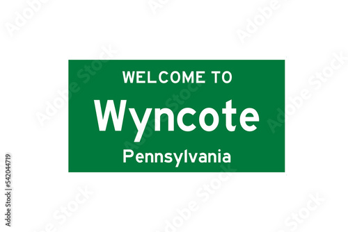 Wyncote, Pennsylvania, USA. City limit sign on transparent background.  photo
