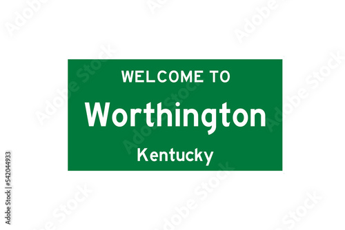 Worthington, Kentucky, USA. City limit sign on transparent background.  photo