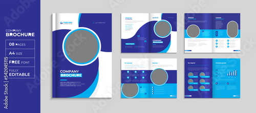 Blue minimal corporate brochure design template company profile book cover brochure template a4 set