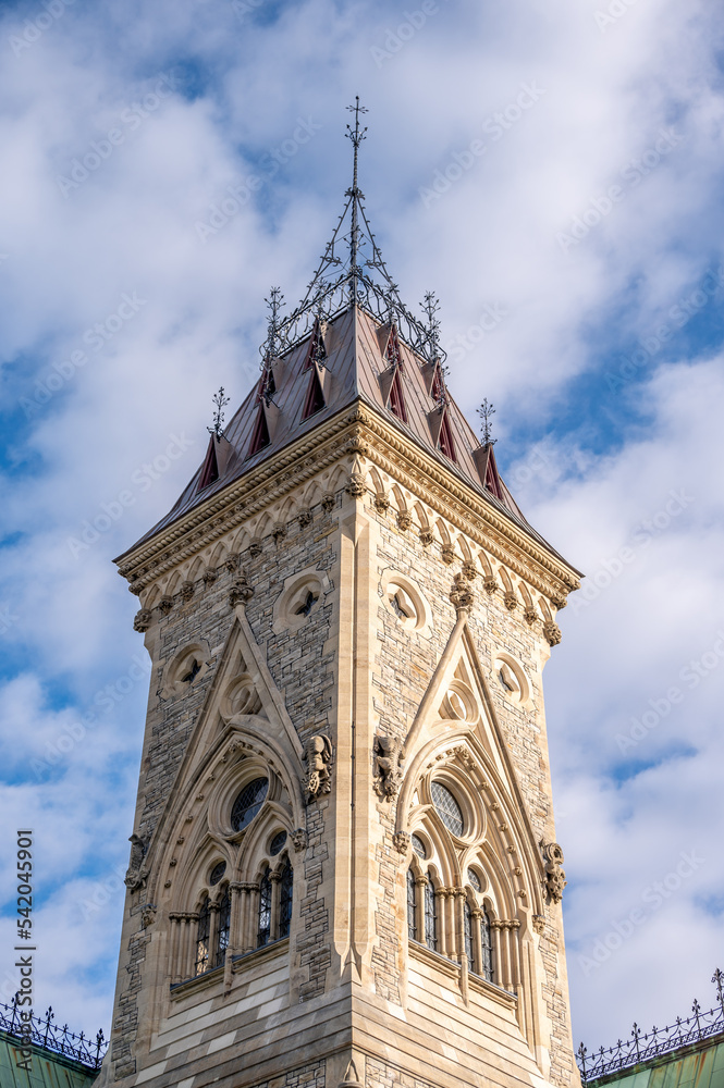 Towers of the East Block on Canada's Parliament Hill  seen rising gracefully on a beautiful day.