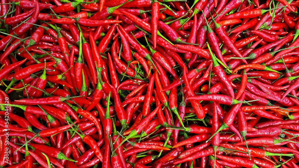 red chili peppers, closeup view. in market
