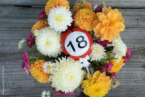 Autumn bouquet with balloon for 18th birthday