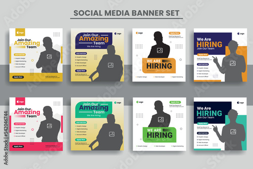 We are hiring social media post banner template or job vacancy square banner layout bundle, Join our team facebook banner set