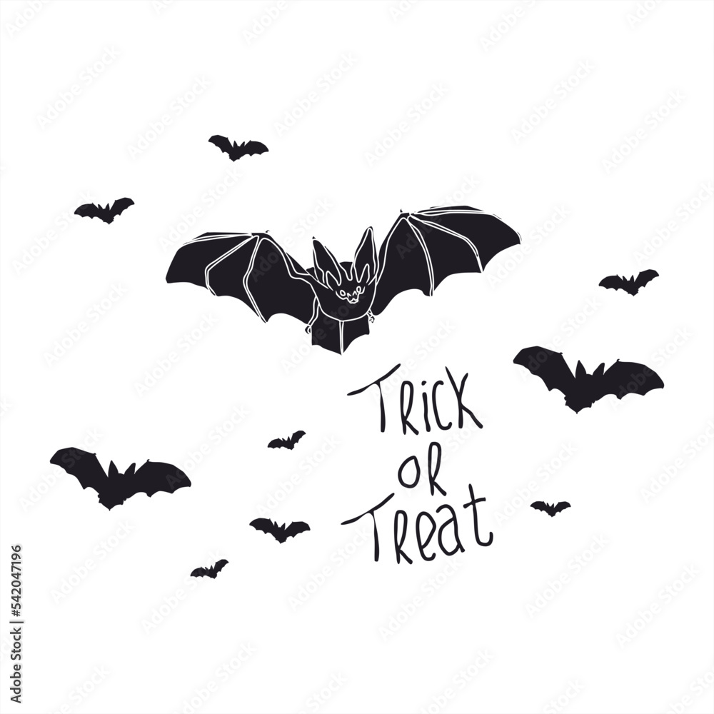 monochrome cute bat swarm silhouette for halloween celebration