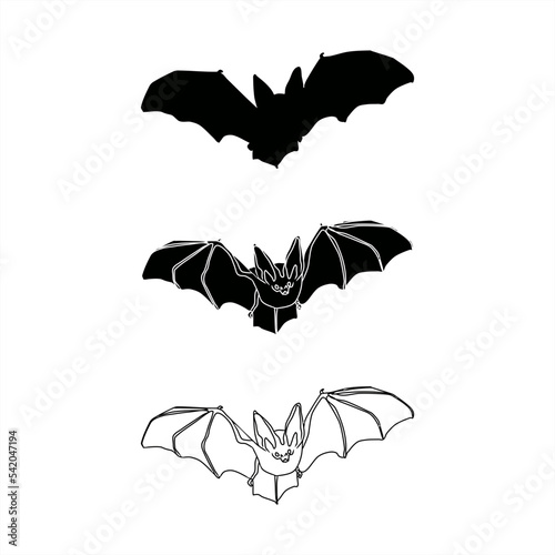 bat silhouette monochrome stamp and line art
