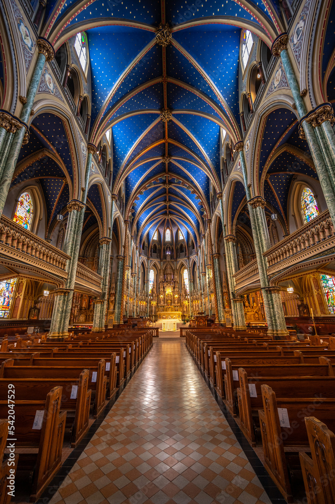  Interior of the Notre-Dame Cathedral Basilica is an ecclesiastic basilica in Ottawa, Canada was designated a National Historic Site of Canada in 1990.
