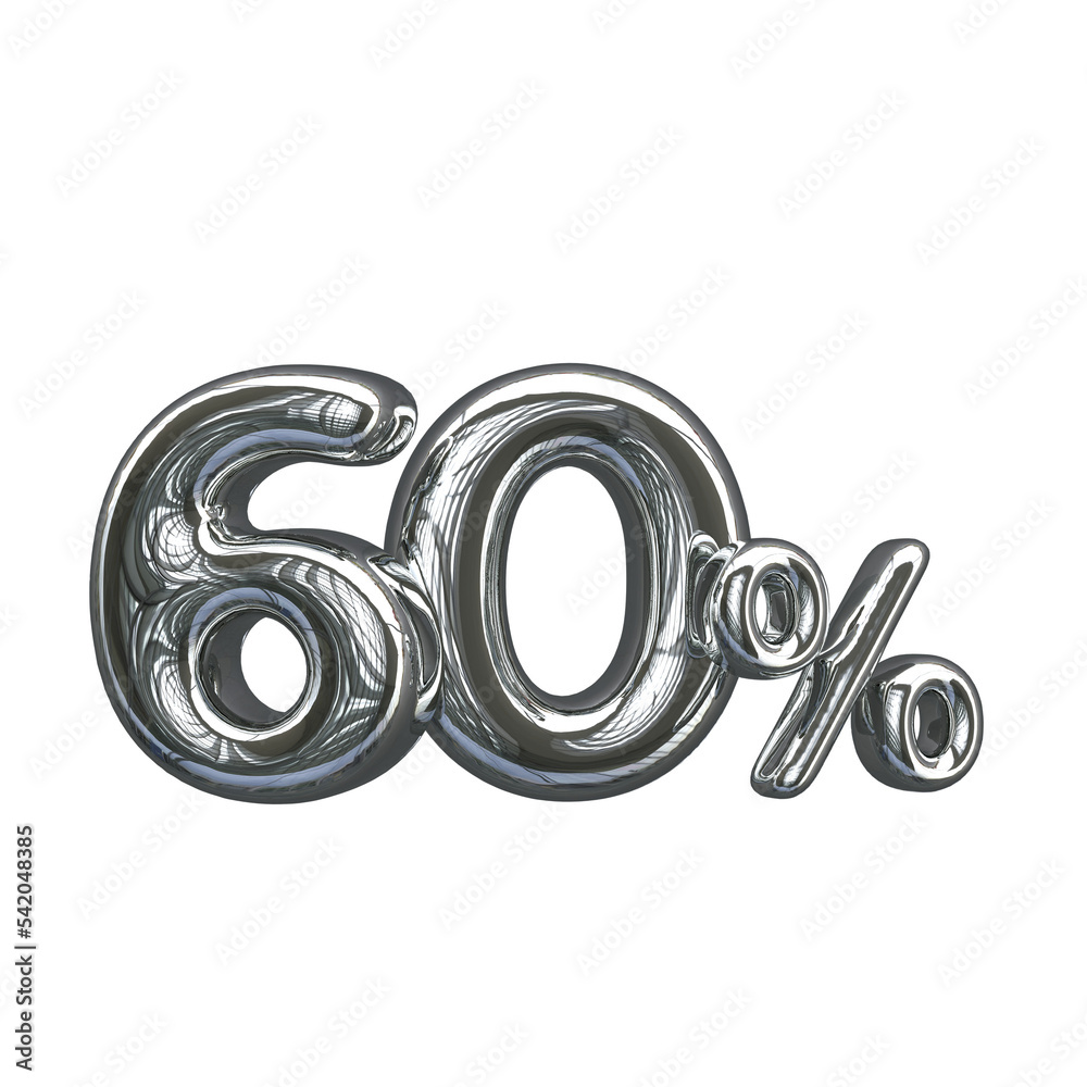 60 pecent 3D number silver color