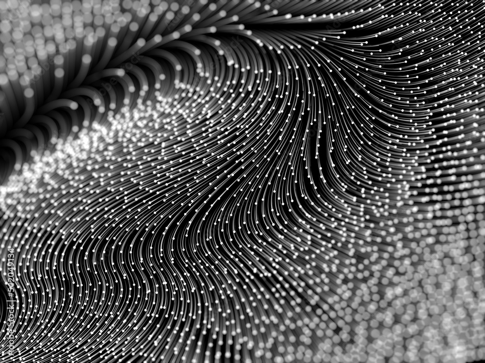 Flowing white particles on black background. Illustration. Flowing white particles on black background. Illustration.