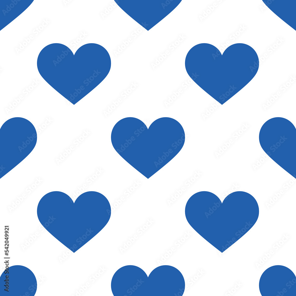 Blue Hearts. Seamless vector pattern. Illustration on white background. For original creative designs, cards, prints, designer packaging, and stylish textiles. Love, Valentines Day. Ukraine support.