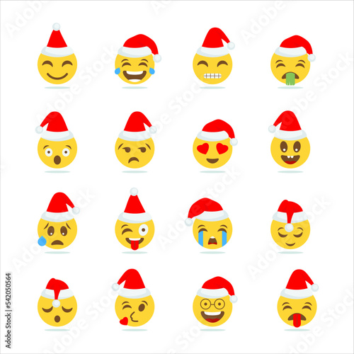 Set of vector cartoonish emoticons with Christmas Theme.