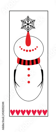 Ornate vertical winter holidays greeting card. Snowman with snowflake.  Winter Farmhouse signs for Christmas decoration.