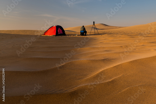 Desert camping in the sand dune desert of Abu Dhabi, UAE.
