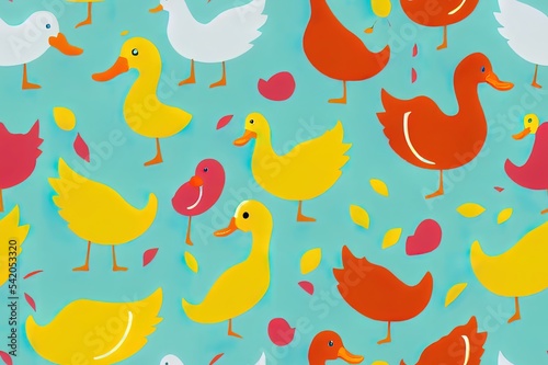 duck seamless pattern rubber duck shower bathroom toy chicken bird 2d illustrated pet scarf isolated cartoon animal tile wallpaper repeat background doodle illustration pastel design