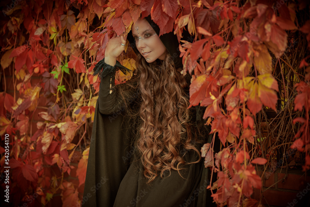 smiling shaman in autumn forest smiling shaman in autumn forest