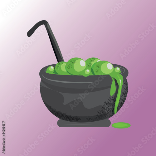 Vector illustration pf potion in the cauldron.Attribute for halloween party, coven of witches and horror ritual