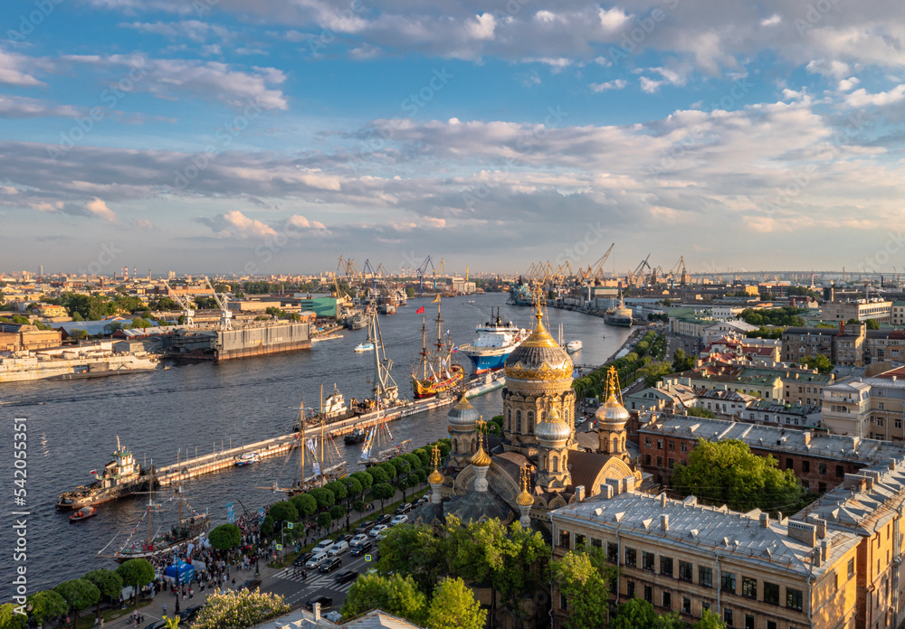 Panorama of St. Petersburg from a drone. Fall 2022