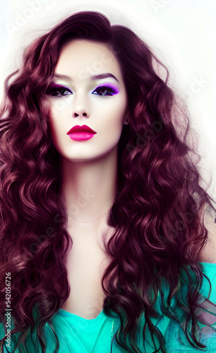 Portrait of a girl with creative makeup and hairstyle. Illustration. Created with the help of artificial intelligence