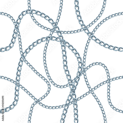 Seamless pattern with silver chains of different sizes on a white background 