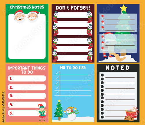 Cute weekly planner background for kids with cute Christmas illustration. Vector template for agenda, planners, notes, timetable. Printable notepad with Christmas theme