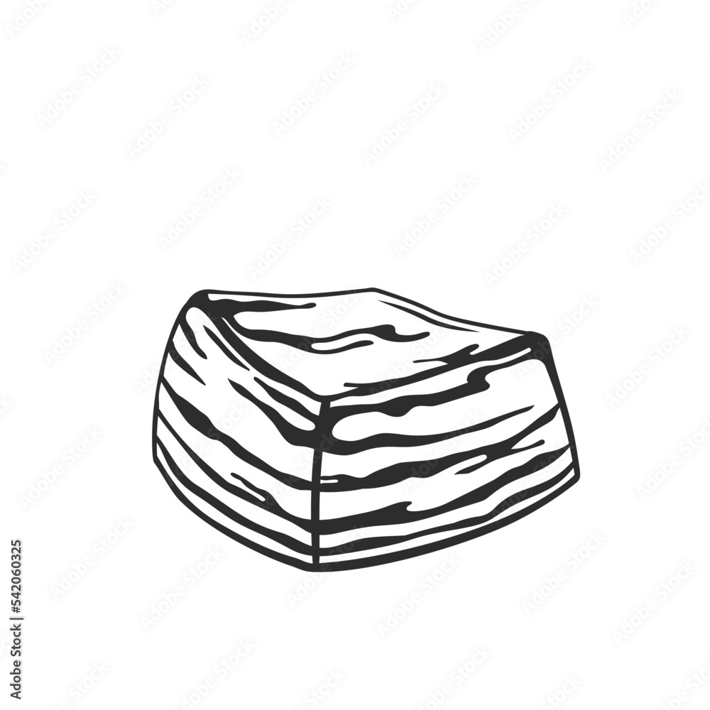 Pork belly outline icon vector illustration. Line hand drawn salted, smoked or raw piece of pig meat with strips of fat, food ingredient for cooking fatty breakfast and pork product of butchery Pork belly outline icon vector illustration. Line hand drawn salted, smoked or raw piece of pig meat with strips of fat, food ingredient for cooking fatty breakfast and pork product of butchery
