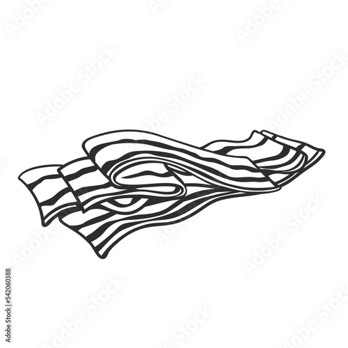 Bacon thick slices outline icon vector illustration. Line hand drawn streaky pork meat cut in pieces with strips of fat to cook meaty breakfast, grilled bacon with crisp, smoked or raw food ingredient