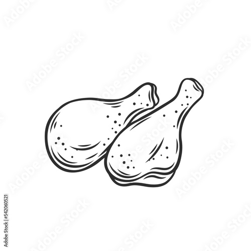 Chicken drumsticks outline icon vector illustration. Line hand drawn raw or cooked legs of poultry with meat, bone and skin, chicken or turkey sections and pieces for butchers shop or farm market