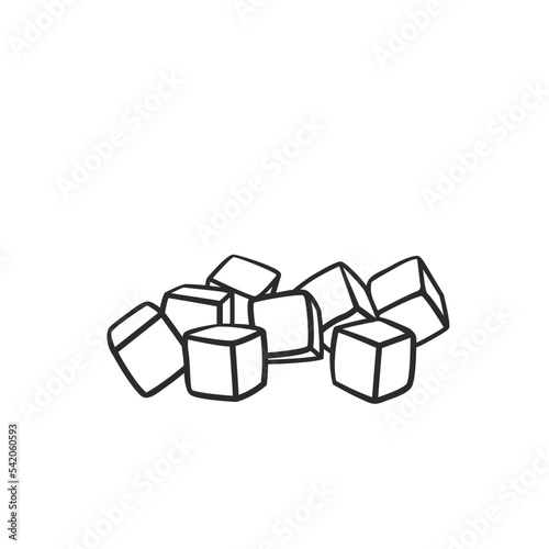 Sweet potato cubes outline icon vector illustration. Line hand drawn pile of chopped yam vegetables in square shape, potato tuber cut in pieces, ingredient for cooking healthy vegetarian food