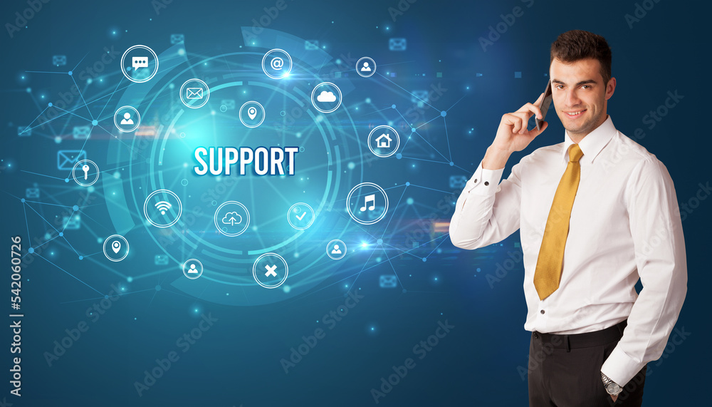 Businessman thinking about modern technology Businessman thinking about modern technology