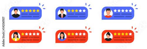 User reviews online. Customer feedback review experience rating. People giving feedback. Clients choosing satisfaction rating and leaving reviews. Online customer feedback experience rating
