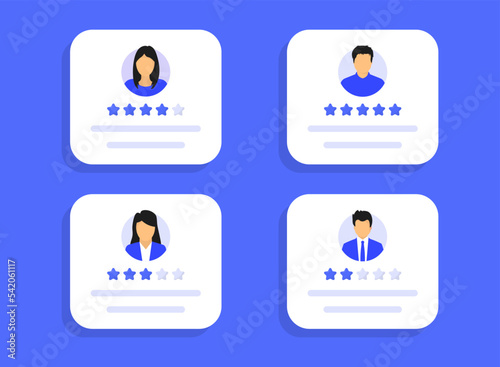 User reviews online. Customer feedback review experience rating. People giving feedback. Clients choosing satisfaction rating and leaving reviews. Online customer feedback experience rating
